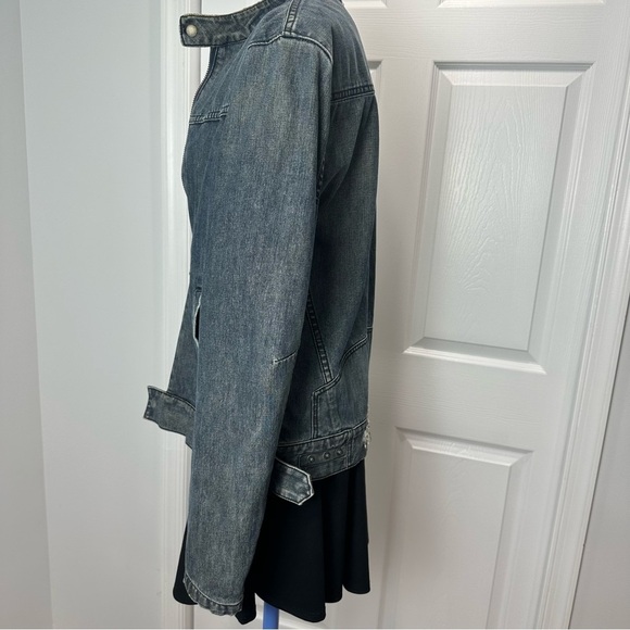 GUESS CAFE RACER jean jacket ZIP FRONT distressed blue denim UNISEX blue jean L - Picture 14 of 14